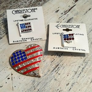 Flag Rhinestone Heart Pin Collection